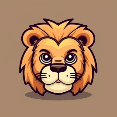 Cute lion face, cartoon, clipart, mascot, isolated on random background