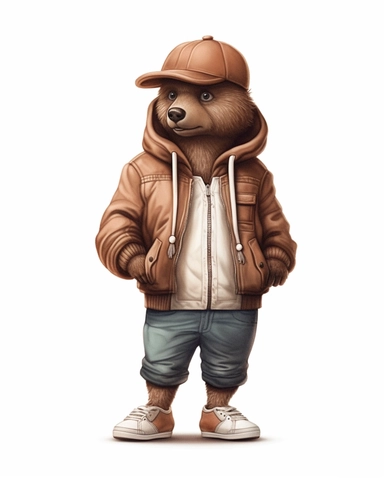 brown bear in a tracksuit ,wearing a hat ,cartoon, ,Cool, full body, Sublimation Clipart ,Cartoon,hyper realistic, intricate detail, illustration style,high solution, clipart, ,8k, style of Bohemian, style of Anna Süßbauer and Jon Klassen,vector, Vector, white background,Solid Background, Sharpness and clarity, masterpiece, trending on Artstation and Dribbble.--v 5.1