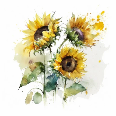 A captivating clipart rendition of watercolor sunflowers against a pristine white backdrop, their vibrant blooms emanating a sense of unbridled joy and optimism, each delicate petal a brushstroke of hope and inspiration, a visual symphony of warmth and purity, inviting the viewer to immerse themselves in the beauty of nature's creation, a clipart design that captures the essence of serenity and simplicity, destined to breathe life into digital projects with its emotional allure and timeless char