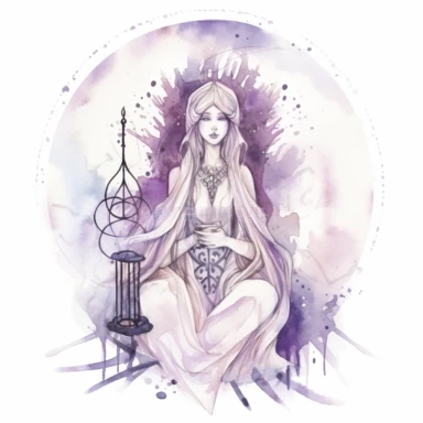 The high priestess Taro card , in the style of mystic mechanisms ,pencil art illustrations, Isolated white background, reimagined by industrial light and magic, lith printing, illusory images, watercolor clipart, very subtle purple tones, , ,