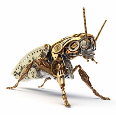 mechanical grasshopper, vector free clipart illustration, in the style of unreal engine 5, 32k uhd, detailed features, white background