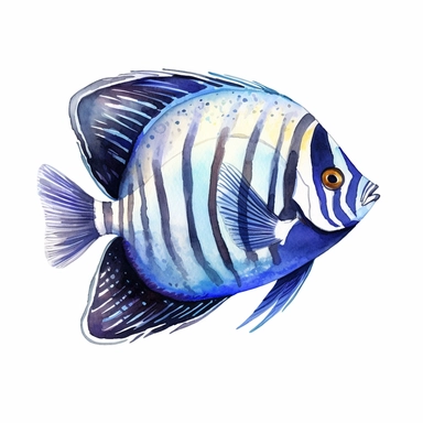 Emperor Angelfish Fish, water color style, clipart, white background