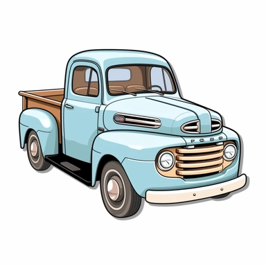 clipart stickers planner stickers, 1950s Ford truck, white background, cartoon style