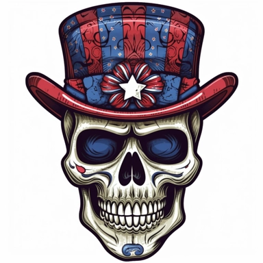 Sugar Skull with a patriotic hat and patriotic tie, clear eyes, kiss-cut, vector, clipart, isolated, no background, .75 gutter,