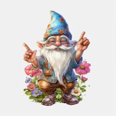 watercolor Hippie Gnome With Peace Sign Gnomes, PNG Clipart, Illustration clipart, 4K, extremely detailed Sublimation Clipart,Cartoon,hyper realistic, intricate detail, illustration style,high solution,on the white background