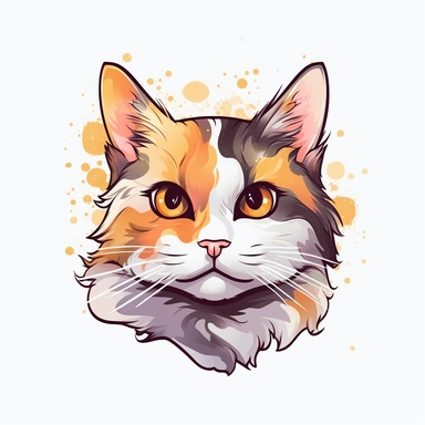 cute Calico cat head illustration , vector, white background, clipart, flat illustration, outlined , Vector, 4K, Art station, digital print, highly detailed clean, detailed illustration, 3D vector art, cute and quirky, fantasy art , bokeh, Adobe Illustrator, hand-drawn, digital painting, low-poly, soft lighting, bird's-eye view, isometric style, focused on the characte, flat background, isometric, bright vector, 4K resolution