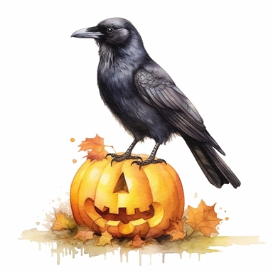 watercolor art of halloween crow, in the style of realistic and hyper-detailed renderings, sketchfab, ahmed morsi, realistic watercolor paintings, use of common materials, handcrafted designs clipart yellow and green with background removed