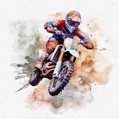 watercolor clipart of a dirt bike off road track, rainbow colors