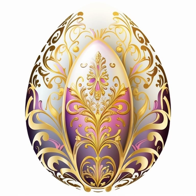 clipart. easter egg. acrylic. in a gothic oriental fantasy style. soft pink yellow purple and golden cheerful colors. white background. in the center of the image