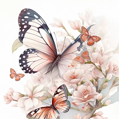 clip art,Watercolor art of a cherry blossom branches, and butterflies, with soft pastel hues, illustration in the style of Ayami Kojima and J.C. Leyendecker, pixiv, high quality, highly detailed,on white background iw 0.75