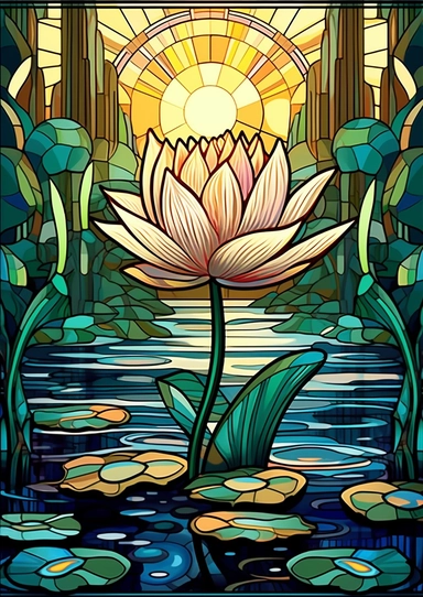 Art deco, stained glass, clipart, lotus, nature, vector, wood