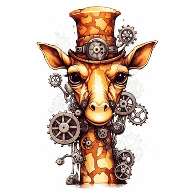 steampunk giraffe, dirty style Sublimation Clipart, isolated on white background