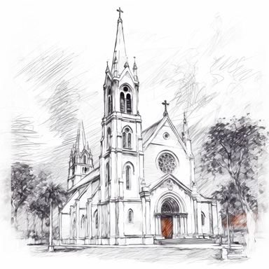 Sketch catholic church clipart on white background