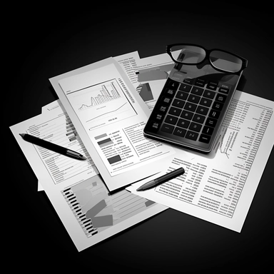 financial statements, clipart style, monochrome