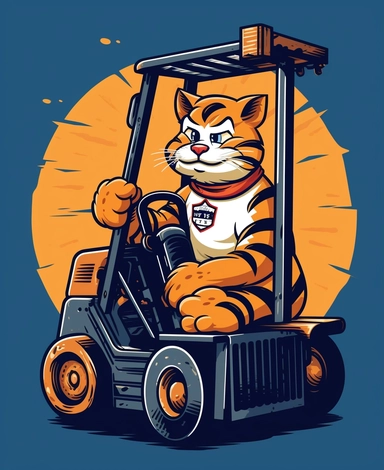 Showcasing a cartoon tiger as a forklift operator, with the design incorporating patriotic motifs and symbols to evoke a sense of American pride. The overall design can appear polished and poignant, with the tiger proudly operating the forklift, that can be used as a sticker, colorful, highly detailed, with a white background, in the style of Pixar clipart, and no cut off edges.