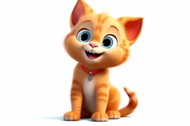 cute cat, clipart, pixar style, animation, white background, hd, orange cat, playing