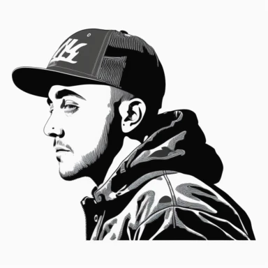 Mac Miller rap artist clipart black and white style contour white background contour png