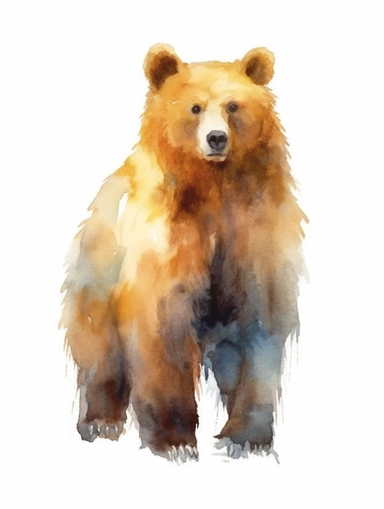 Bear Watercolor isolated on white background, Watercolor Clipart painting, high quality, HD, children's book illustrations, realistic lifelike figures, white background
