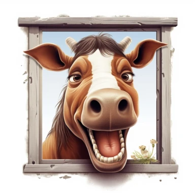 Cute Beautiful Happy Face Funny Horse Outside The Window Sublimation Clipart ,Cartoon,hyper realistic, intricate detail, illustration style,high solution,on the white background