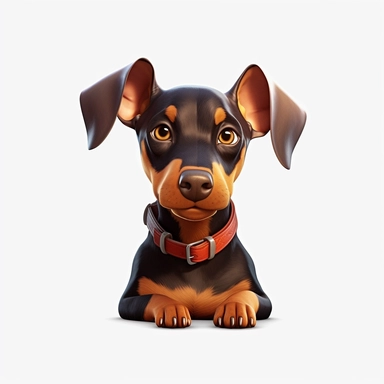 Doberman Pinscher puppy, Closeup Portrait, Clipart, Digital art, kawaii, disney style, Pixar, hyperdetailed, 1080p, Ultra-HD, white background