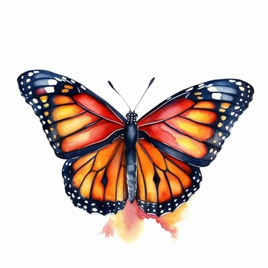 watercolor,clipart, pastel, monarch butterfly , clear outline, on a white background, Magali Villeneuve