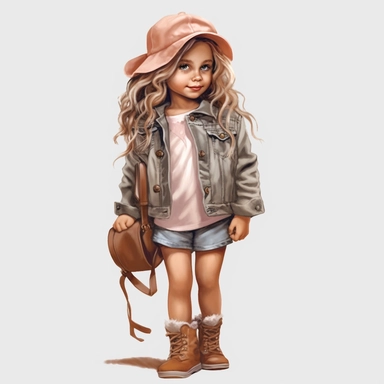 little girl best friend fashion illustration clipart, png file, hyper realistic, transparent background,high detail, 8k