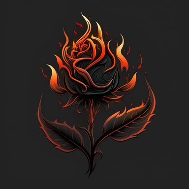 flat black vector clipart, rose made of flames