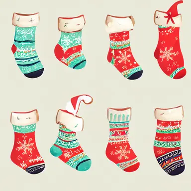 christmas socks, gradient background, in watercolor clipart style