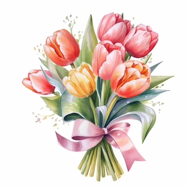 Birthday tulip various colors bouquet watercolor design clipart