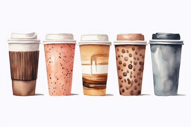 minimalistic clipart set five watercolor clipart, coffee paper cup,