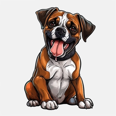 cute Dog Boxer, happy and smiling, bold line, clipart, sticker, white background, no shadow, 8k detail