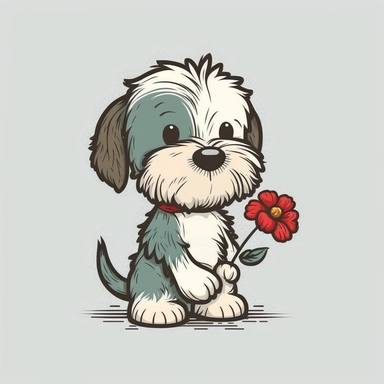mascot flat color cartoon Cute little dog with flower. Happy Valentine's day clipart. cartoon, vector, illustration. white background