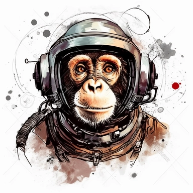 drawing of an vintage space monkey, in the style of retro, moody colors, expressive black lines, white background, clipart