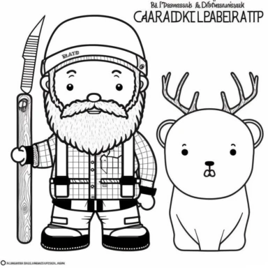 Cute Lumberjack Clipart Images, Wilderness Clipart, Lumberjack Clip Art, Lumberjack Illustrations #PNW Deer Bear Clipart, Camping Clipart Basic simple cute cartoon outline, isolated on white background, children's coloring page, thick crisp lines, black and white, outline art, coloring book