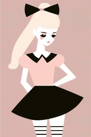 <https://s.mj.run/VafKh_OyowI> Mary Blair style, minimalistic nordic style single clipart, single black cheerleader fashion model, minimalistic pastel pink color palette,