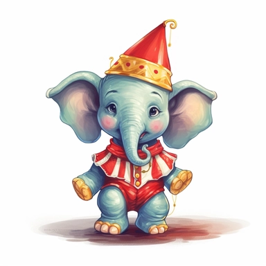 cute baby elephant in a Circus Performer Costume, cartoon clipart, isolated white background, 32k