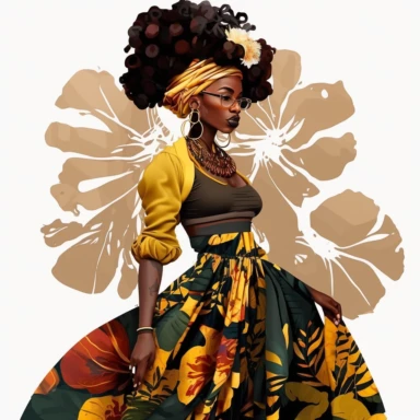 stunningly beautiful full body afican american woman clipart with voluminous big goddess loc of hair wearing a fashion nova outfit??, fashionable, isolated design, clipart image inspired by Hui Mu