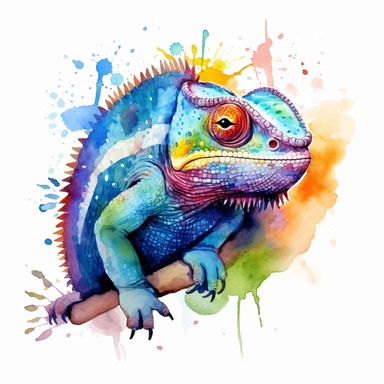 watercolour illustration free brushstrokes, beautiful and joyful, chameleon, mark brooks, naturecore, animal clipart, isolated on a white background,