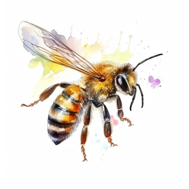 watercolor colorful clipart of a buzzing honeybee, hd, on white background