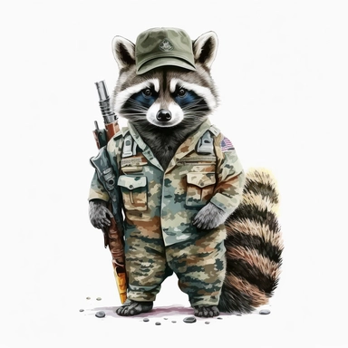 Stylish funny Raccoon in Enlisted Uniform, full body, colorful waterpaint Clipart, watercolor, high-quality illustration, professional raster graphic, white background, Studio Lighting, ultra-detailed, 8k