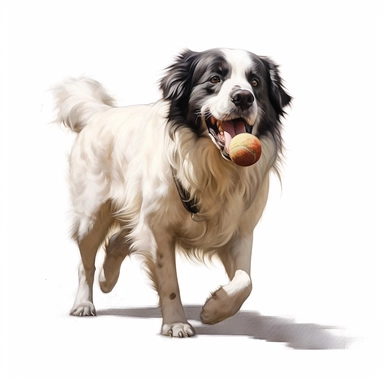 Landseer, Playing Fetch, realistic, Clipart, white background, no text, no caption