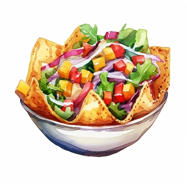 Individual Taco in bowl in the style of Watercolor clip art, clipart, on a white background