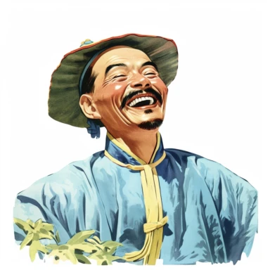 vintage 1920 Asian man laughing with closed eyes portrait Clipart Illustration, Chromolithograph, 1920s Illustration, Vintage, Chromolithograph, Colorful, Antique, Ephemera, Clipart, 8k, Isolated on white