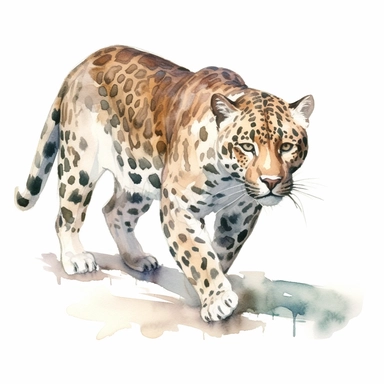 watercolor clipart, white background, a stunning jaguar, showcasing its wild beauty