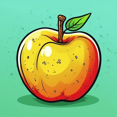 Create a unique clipart of an apple using Midjourney's cartoon style. The apple should be the main focus with a plain, high-contrasted background that emphasizes its features. Make sure the apple is recognizable and visually appealing, with a cartoonish touch that adds personality and charm. Let Midjourney's AI art generator bring your clipart to life!