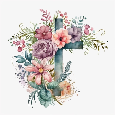 christian cross flowers water color clip art