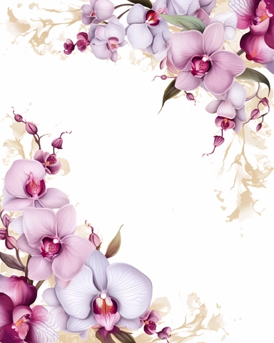 n the midst of your design journey, it's time to create eye-catching orchid border clipart that will add a touch of sophistication to the corners of invitations. Your task is to develop a versatile orchid clipart design, isolated on a clear white background. Consider the lines, shapes, and intricate details that make orchids unique. Embrace your artistic style, whether it's whimsical, realistic, or minimalist, and create a set of clipart elements that capture the essence of these enchanting flow