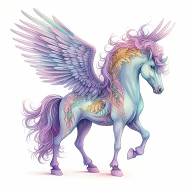 Pastel Beautiful Fairy Horse Have Wings Clipart ,Cartoon,hyper realistic, intricate detail, illustration style,high solution,on the white background