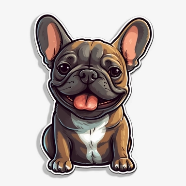 cute French Bulldog, happy and smiling, bold line, clipart, sticker, white background, no shadow, 8k detail