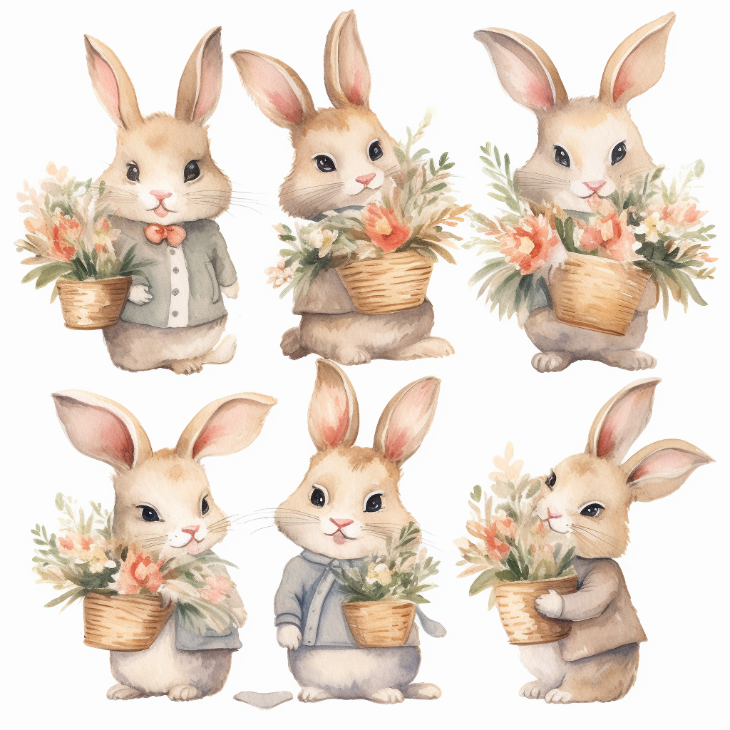 A heartwarming and enchanting collection of watercolor bunny holding ...